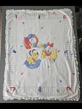 Walt Disney Productions Baby Donald Daisy Pluto Blanket 1984 Vintage